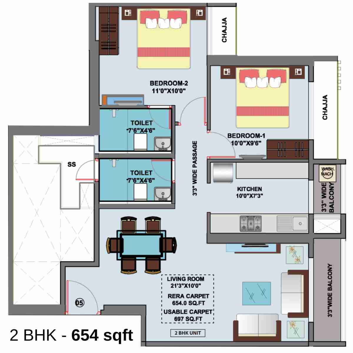 Larkins-315-Codename-Legend-Floor-Plan-2-BHK-654-sqft