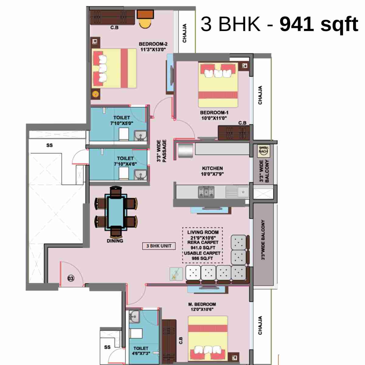 Larkins-315-Codename-Legend-Floor-Plan-3-BHK-941-sqft